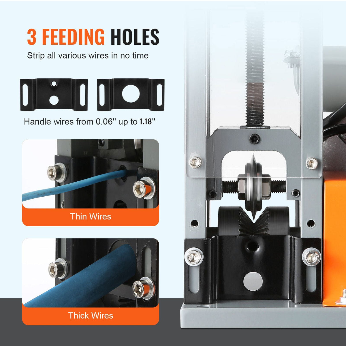 Electric Cable Stripping Tool, 0.06''-1.18'' Motorized Wire Stripper, 180 W, 60 ft/min, with Clear Depth Gauge, Ideal for Scrap Copper Recycling