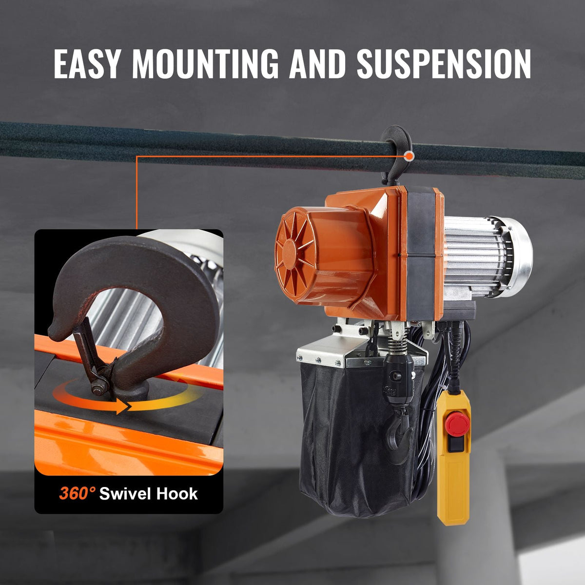 Electric Chain Hoist, 2200 lbs/1 ton Capacity, 10 ft Lifting Height, 10 ft/min Speed, 120V, Single Phase Overhead Crane with G100 Chain, 10 ft Wired Remote Control for Garage, Shop, Hotel, Home