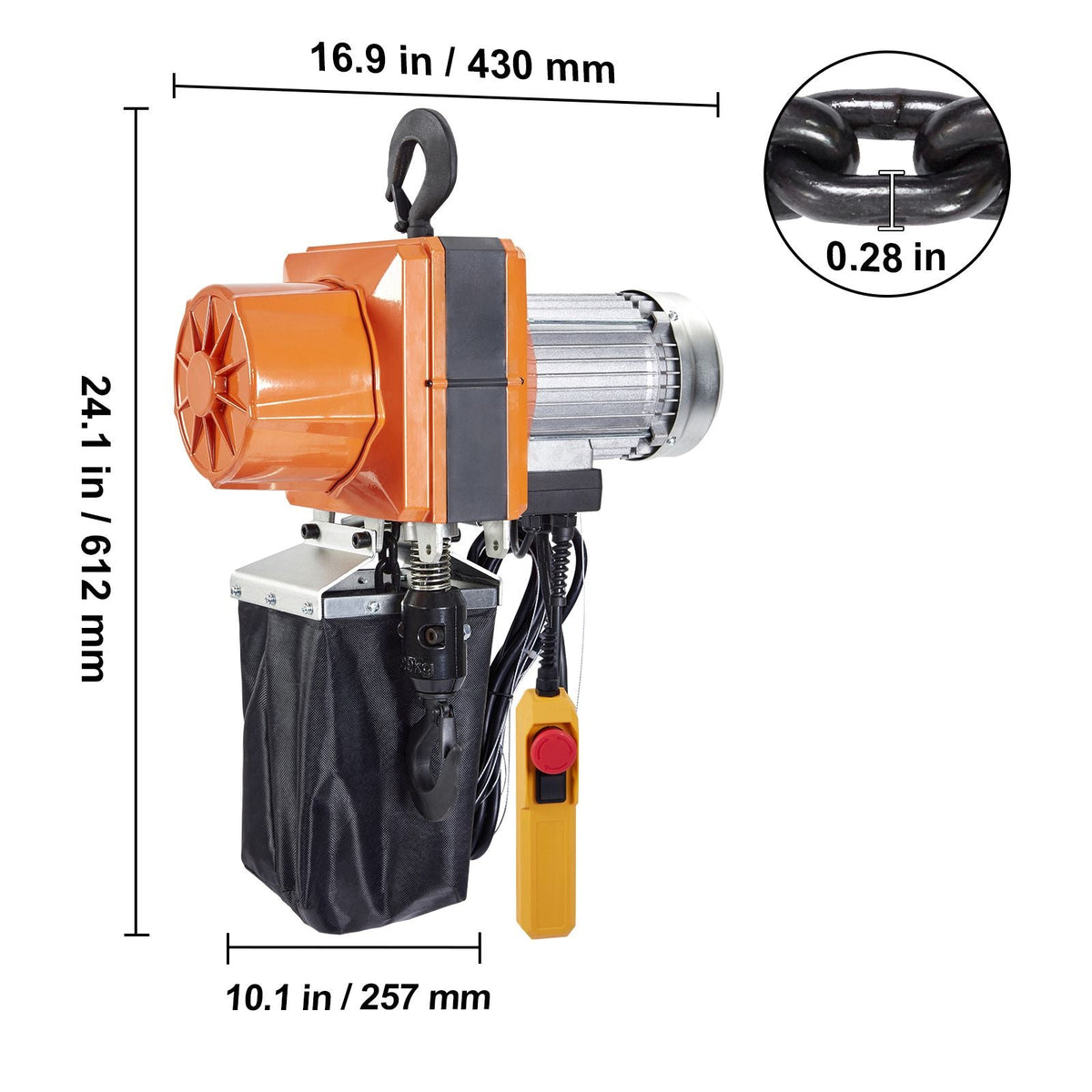 Electric Chain Hoist, 2200 lbs/1 ton Capacity, 10 ft Lifting Height, 10 ft/min Speed, 120V, Single Phase Overhead Crane with G100 Chain, 10 ft Wired Remote Control for Garage, Shop, Hotel, Home