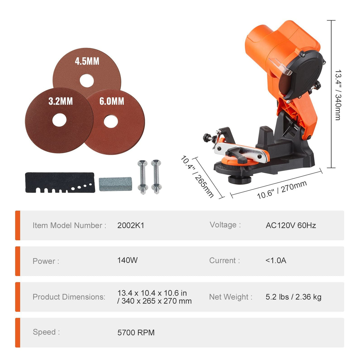 Electric Chainsaw Sharpener, 140W Electric Saw Chain Blade Sharpener 5700RPM, Professional Bench Chain Saw Sharpening Tool with 3 Grinding Wheels Fit 0.25" to 0.404" Pitch Chains