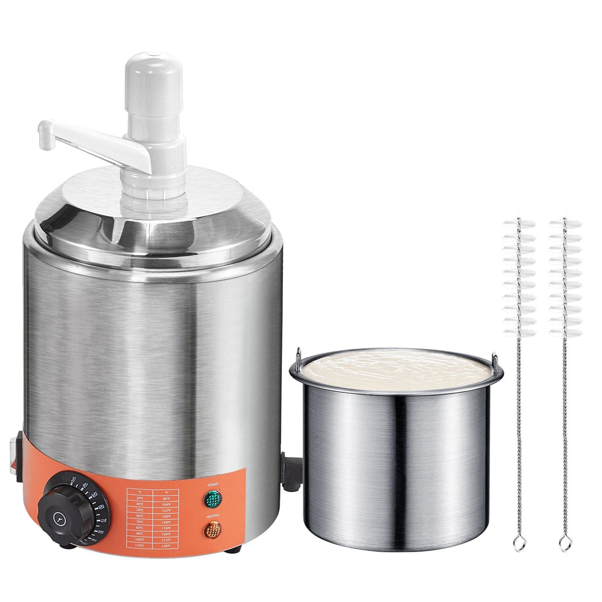 Electric Cheese Dispenser with Pump, 2.3 Qt Commercial Hot Fudge Warmer, Plastic Pump Dispenser, 86-230Fahrenheit Temp Adjustable Nacho Cheese Sauce Warmer, for Hot Fudge Cheese Caramel