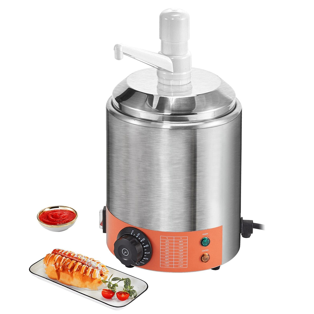Electric Cheese Dispenser with Pump, 2.3 Qt Commercial Hot Fudge Warmer, Plastic Pump Dispenser, 86-230Fahrenheit Temp Adjustable Nacho Cheese Sauce Warmer, for Hot Fudge Cheese Caramel