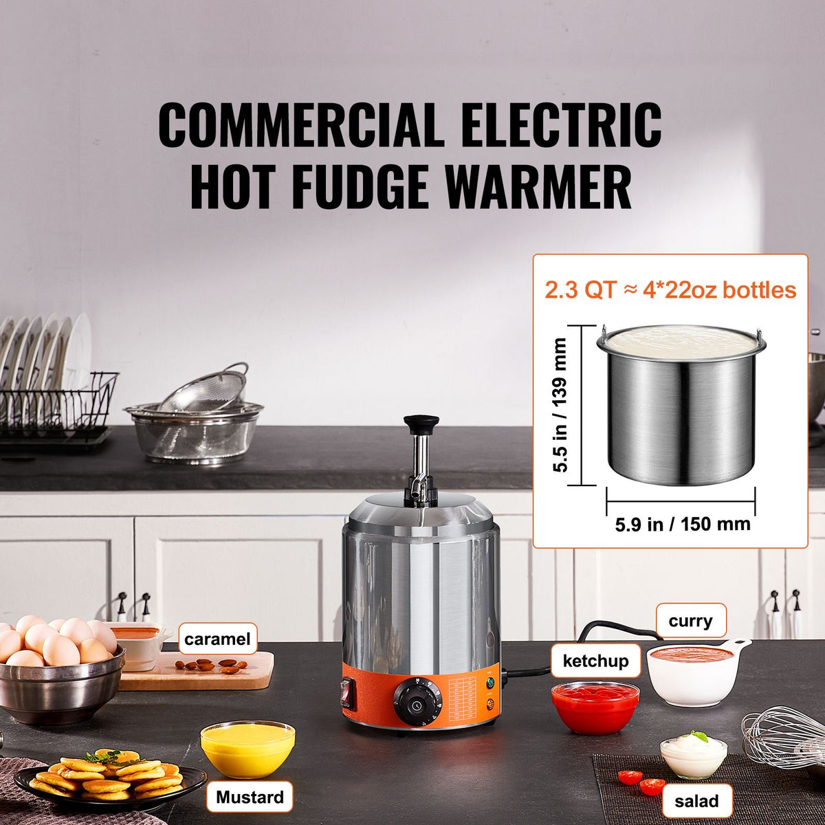 Electric Cheese Dispenser with Pump, 2.3 Qt Commercial Hot Fudge Warmer, Plastic Pump Dispenser, 86-230Fahrenheit Temp Adjustable Nacho Cheese Sauce Warmer, for Hot Fudge Cheese Caramel
