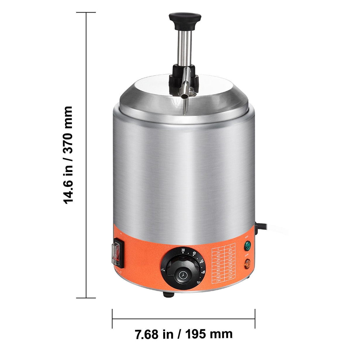 Electric Cheese Dispenser with Pump, 2.3 Qt Commercial Hot Fudge Warmer, Stainless Steel Pump Dispenser, 86-230Fahrenheit Temp Adjustable Nacho Cheese Sauce Warmer, for Hot Fudge Cheese Caramel