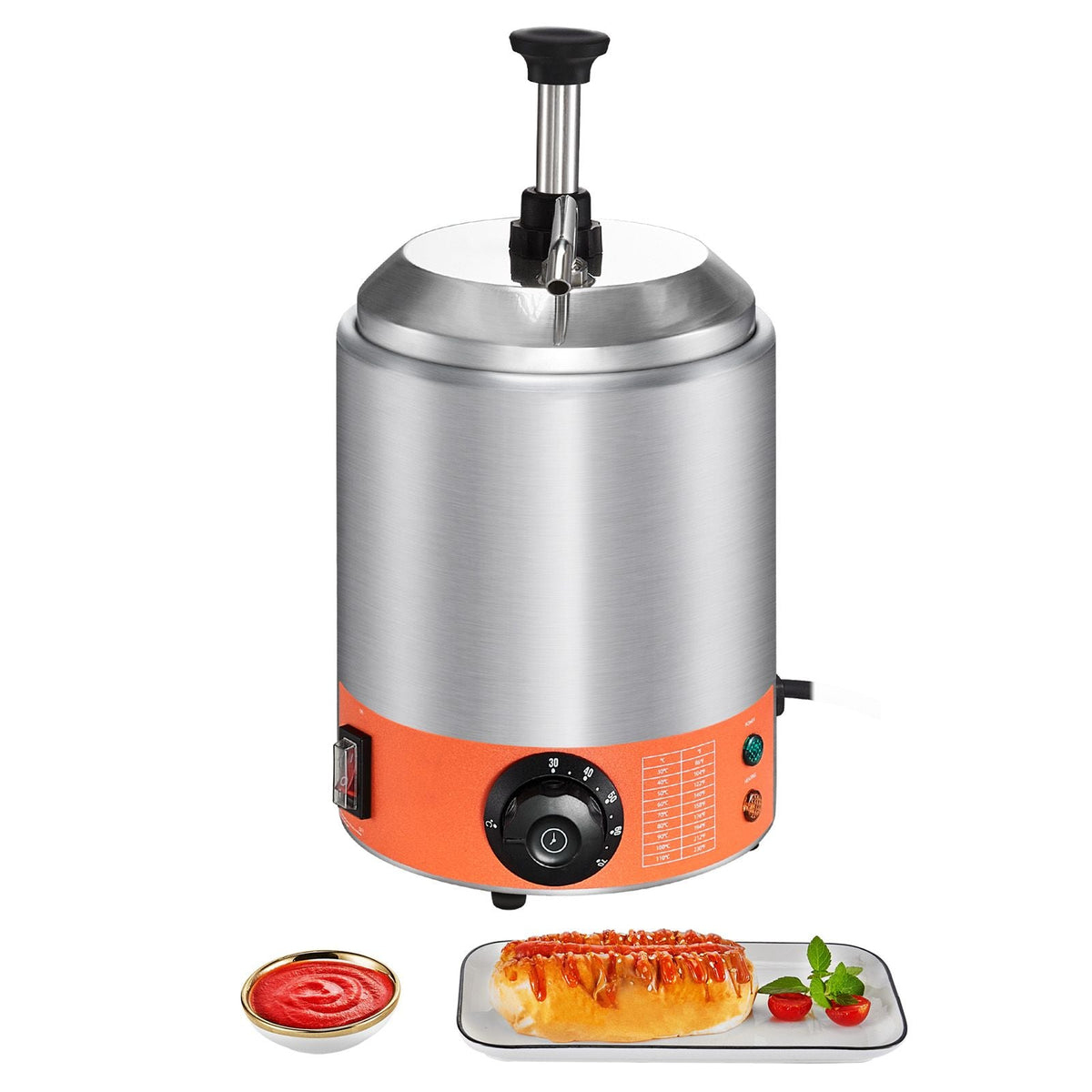 Electric Cheese Dispenser with Pump, 2.3 Qt Commercial Hot Fudge Warmer, Stainless Steel Pump Dispenser, 86-230Fahrenheit Temp Adjustable Nacho Cheese Sauce Warmer, for Hot Fudge Cheese Caramel