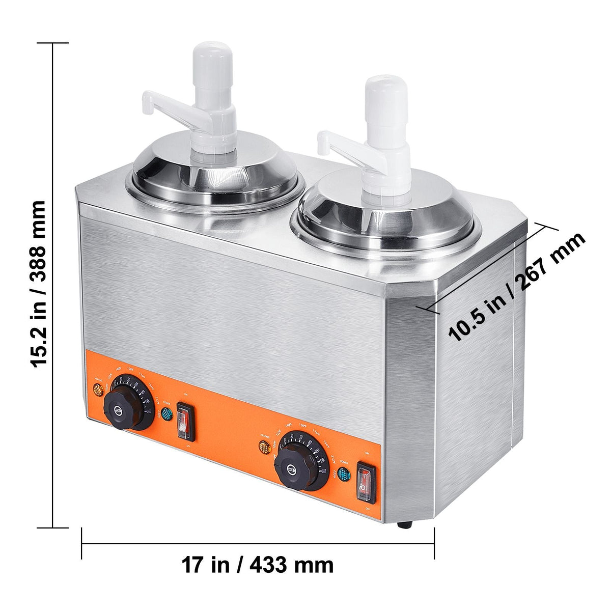 Electric Cheese Dispenser with Pumps, 2.3x2 Qt Commercial Hot Fudge Warmer, Plastic Double Pumps Dispenser, 86-230 F Temp Adjustable Nacho Cheese Sauce Warmer, for Hot Fudge Cheese Caramel