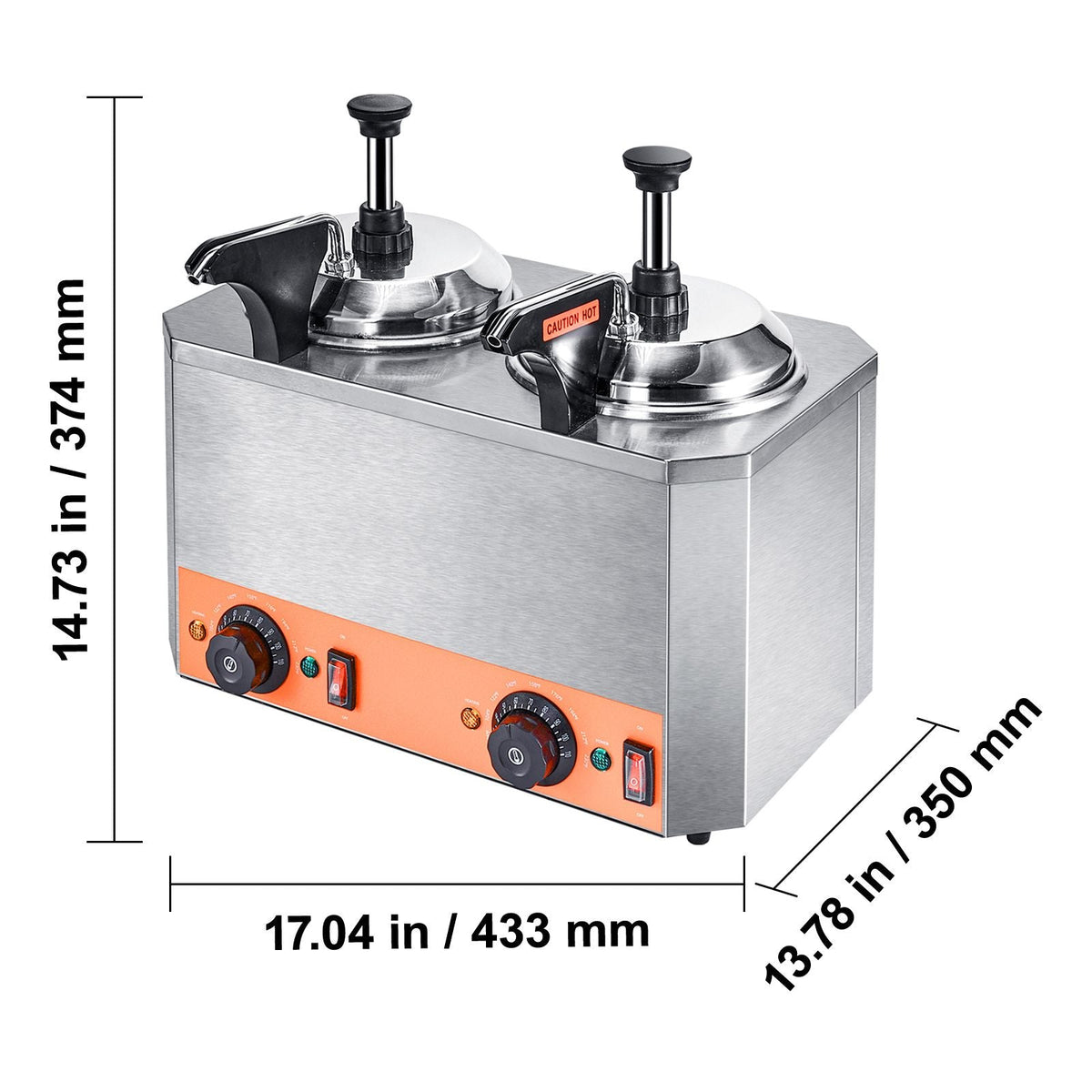 Electric Cheese Dispenser with Pumps, 2.3x2 Qt Commercial Hot Fudge Warmer, Stainless Steel Heated Double Pumps Dispenser, 86-230 F Temp Adjustable Nacho Cheese Warmer for Fudge Cheese Caramel