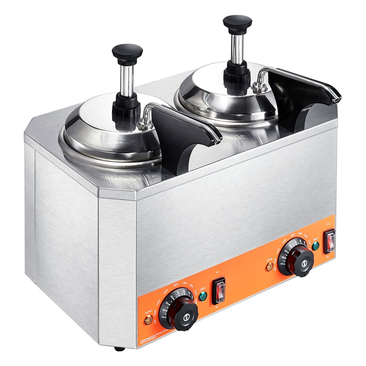 Electric Cheese Dispenser with Pumps, 2.3x2 Qt Commercial Hot Fudge Warmer, Stainless Steel Heated Double Pumps Dispenser, 86-230 F Temp Adjustable Nacho Cheese Warmer for Fudge Cheese Caramel