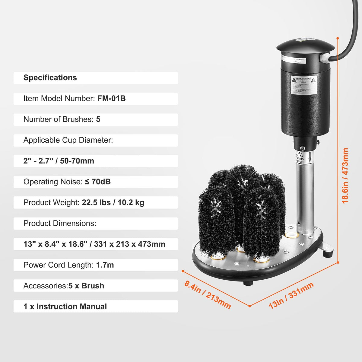 Electric Commercial Glass Washer, 5-Brush Bar Glass Cleaner, 1200 Cups/Hour Wine Glass Cleaning Machine, Bar Glass Washer for Champagne Glasses, Beer Cups, Mugs, Perfect for Bars and Cafes