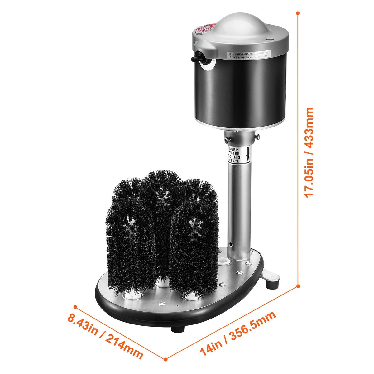 Electric Commercial Glass Washer, 5-Brush Bar Glass Cleaner, 600 Cups/Hour Wine Glass Cleaning Machine, Bar Glass Washer for Champagne Glasses, Beer Cups, Mugs, Perfect for Bars and Cafes