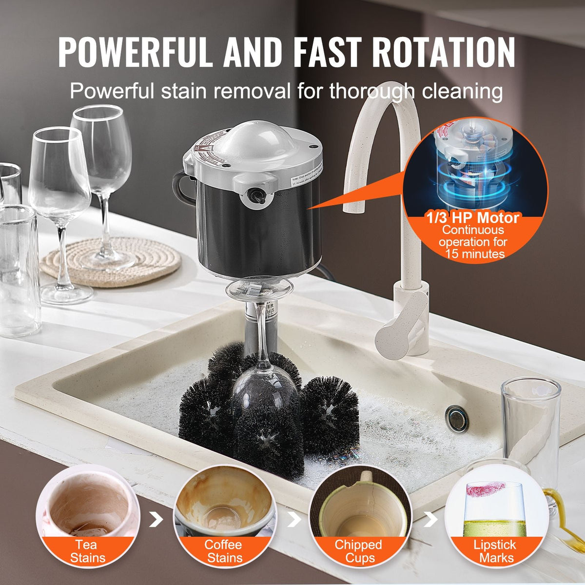Electric Commercial Glass Washer, 5-Brush Bar Glass Cleaner, 600 Cups/Hour Wine Glass Cleaning Machine, Bar Glass Washer for Champagne Glasses, Beer Cups, Mugs, Perfect for Bars and Cafes
