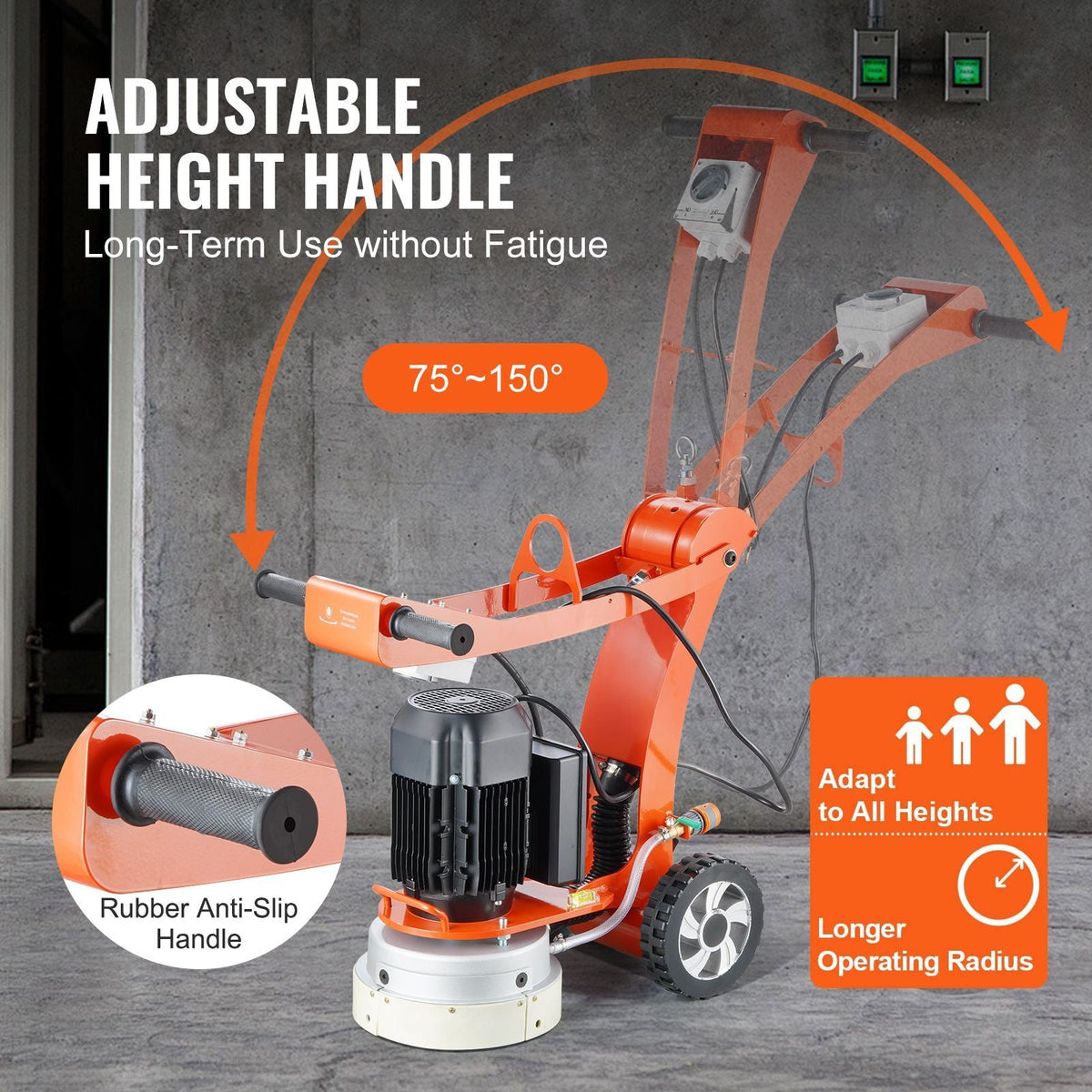 Electric Concrete Floor Grinder 10" Walk-Behind Grinder 1.7HP Concrete Floor Polisher, 1300W Grinding Machine, 1720RPM Upgrade Brushless Motor Surfacing Grinder for Granite/Marble/Stones