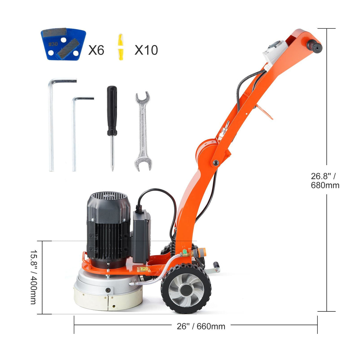 Electric Concrete Floor Grinder 10" Walk-Behind Grinder 1.7HP Concrete Floor Polisher, 1300W Grinding Machine, 1720RPM Upgrade Brushless Motor Surfacing Grinder for Granite/Marble/Stones