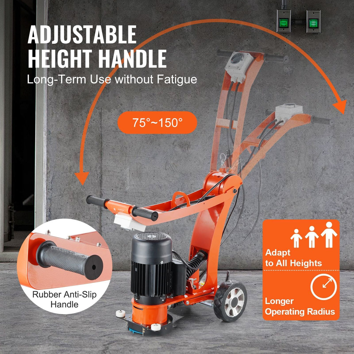 Electric Concrete Floor Grinder 7" Walk-Behind Grinder 1.7HP Concrete Floor Polisher, 1300W Grinding Machine, 1720RPM Upgrade Brushless Motor Surfacing Grinder for Granite/Marble/Stones