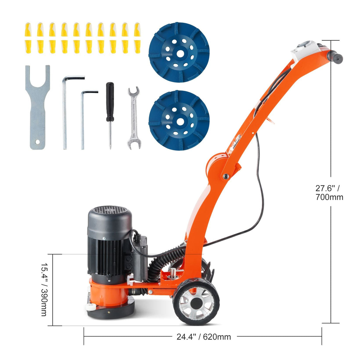 Electric Concrete Floor Grinder 7" Walk-Behind Grinder 1.7HP Concrete Floor Polisher, 1300W Grinding Machine, 1720RPM Upgrade Brushless Motor Surfacing Grinder for Granite/Marble/Stones