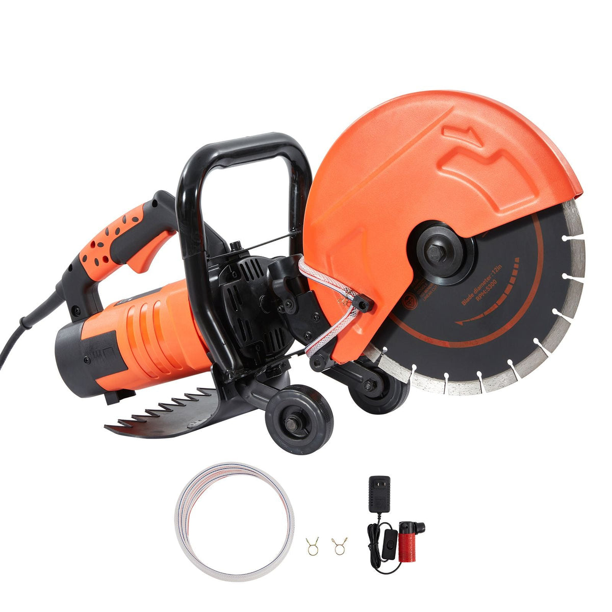 Electric Concrete Saw, 12 in, 1800 W Motor Circular Saw Cutter with Max. 4.5 in Adjustable Cutting Depth, Wet Disk Saw Cutter Includes Water Line, Pump and Blade, for Stone, Brick