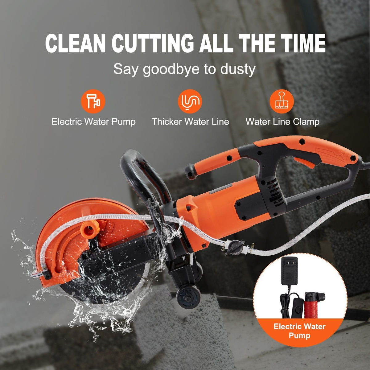Electric Concrete Saw, 9 in, 1800 W Motor Circular Saw Cutter with 3.5 in Cutting Depth, Wet/Dry Disk Saw Cutter Includes Water Line, Pump and Blade, for Stone, Brick