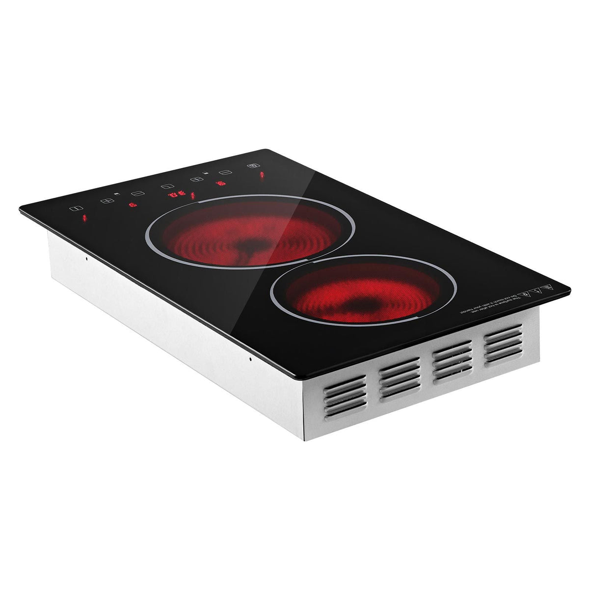 Electric Cooktop 12inch 2 Burners Stove Top 3000W 220V No Plug, Ceramic Built-in Radiant Electric Stove, with 9 Power Levels, Timer, Child Lock, Over-Heat Guard, Touch Control