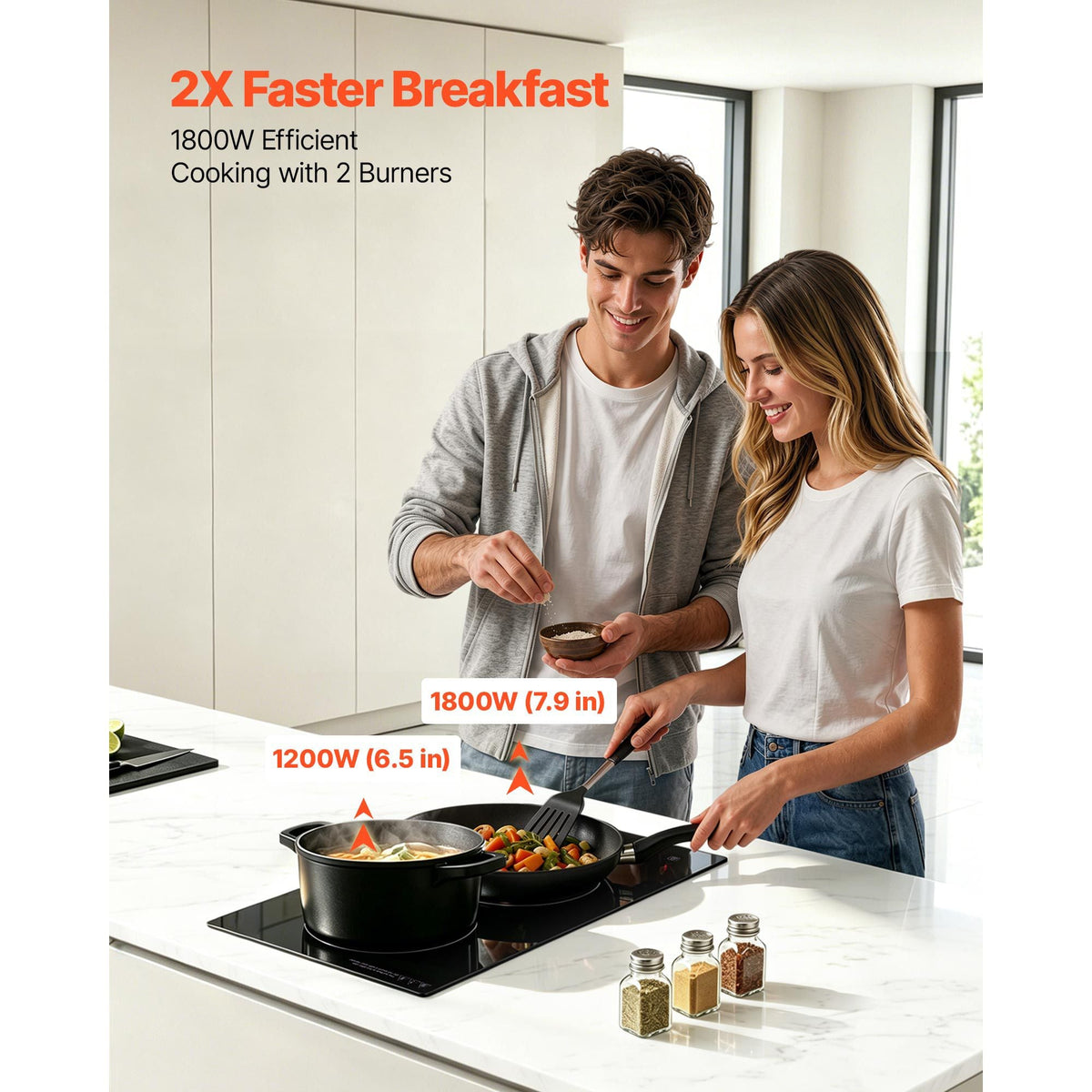 Electric Cooktop 12inch 2 Burners Stove Top 3000W 220V No Plug, Ceramic Built-in Radiant Electric Stove, with 9 Power Levels, Timer, Child Lock, Over-Heat Guard, Touch Control
