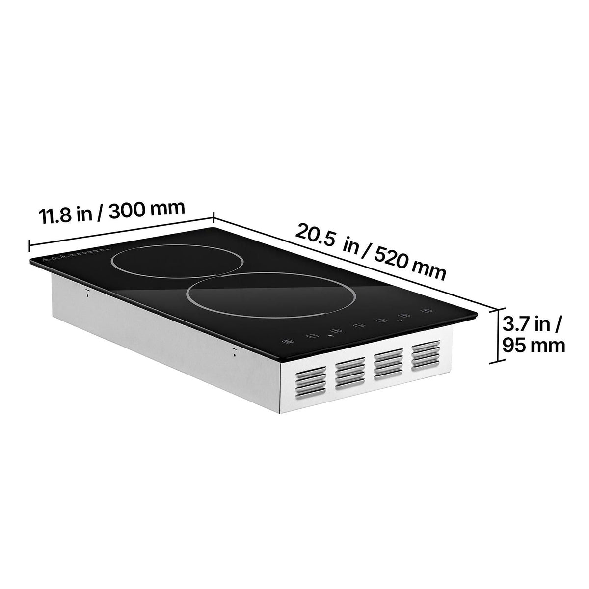 Electric Cooktop 12inch 2 Burners Stove Top 3000W 220V No Plug, Ceramic Built-in Radiant Electric Stove, with 9 Power Levels, Timer, Child Lock, Over-Heat Guard, Touch Control