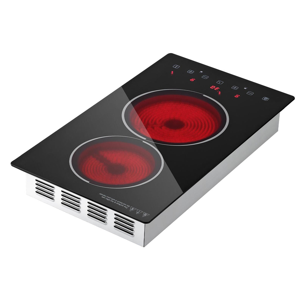 Electric Cooktop 12inch 2 Burners Stove Top 3000W 220V No Plug, Ceramic Built-in Radiant Electric Stove, with 9 Power Levels, Timer, Child Lock, Over-Heat Guard, Touch Control
