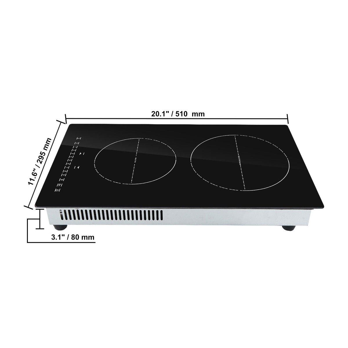 Electric Cooktop, 2 Burners, 12'' Induction Stove Top, Built-in Magnetic Cooktop 3000W, 9 Heating Level Multifunctional Burner, LED Touch Screen w/ Child Lock & Over-Temperature Protection