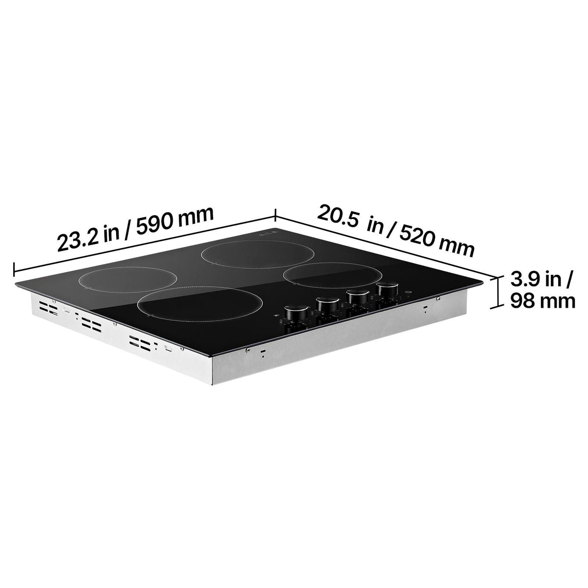 Electric Cooktop 24inch 4 Burners Stove Top 6000W 220V No Plug, Ceramic Built-in Radiant Electric Stove , with 11 Power Levels, Over-Heat Guard, Knob Control, for Diverse Cooking Requirements