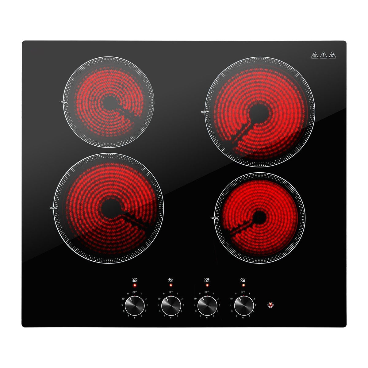 Electric Cooktop 24inch 4 Burners Stove Top 6000W 220V No Plug, Ceramic Built-in Radiant Electric Stove , with 11 Power Levels, Over-Heat Guard, Knob Control, for Diverse Cooking Requirements