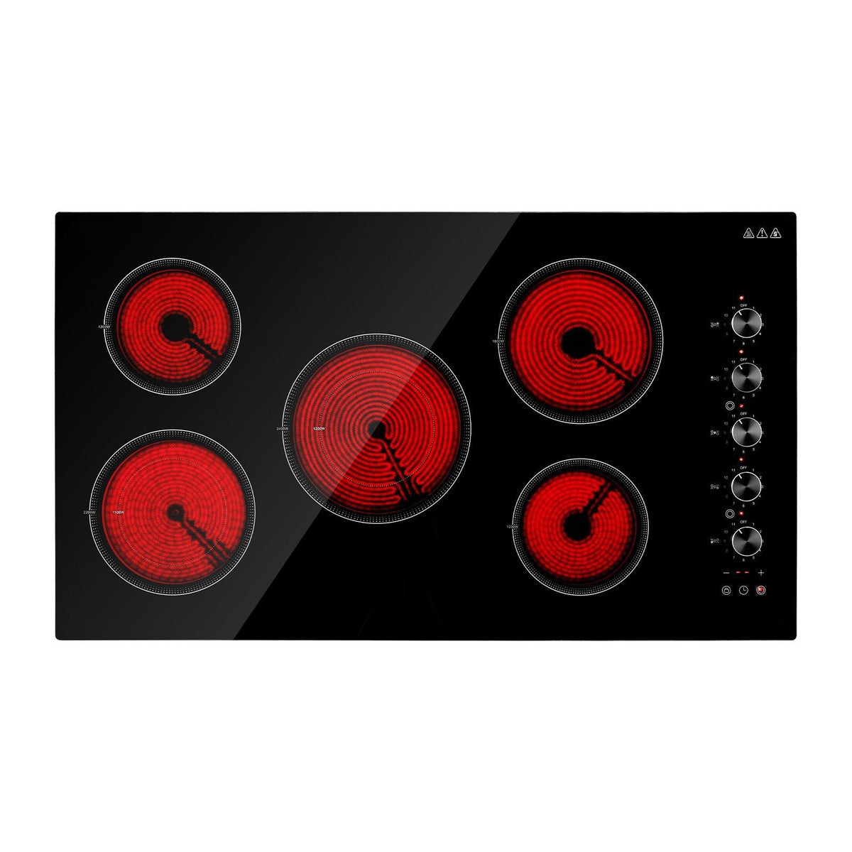 Electric Cooktop 36inch 5 Burners Stove Top 8800W 220V No Plug, Ceramic Built-in Radiant Electric Stove , with 11 Power Levels, Timer, Child Lock, Over-Heat Guard, Knob/Touch Control