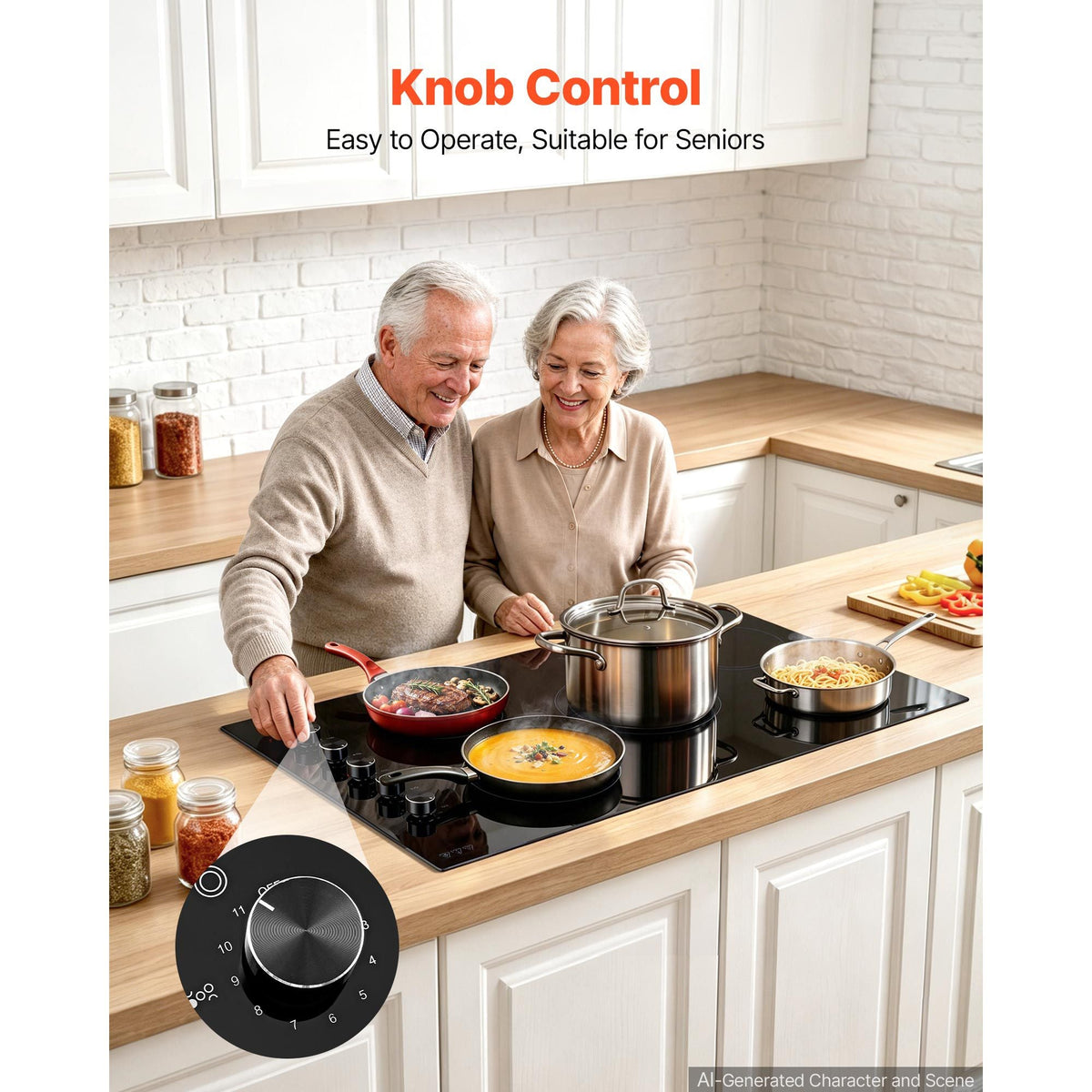 Electric Cooktop 36inch 5 Burners Stove Top 8800W 220V No Plug, Ceramic Built-in Radiant Electric Stove , with 11 Power Levels, Timer, Child Lock, Over-Heat Guard, Knob/Touch Control