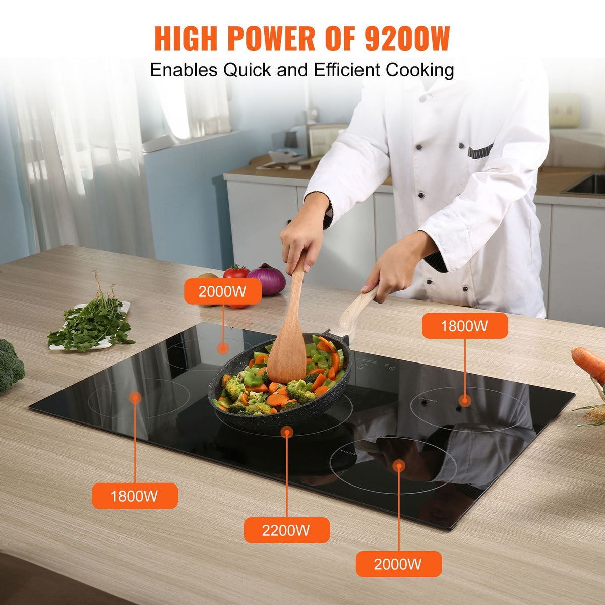 Electric Cooktop, 5 Burners, 30'' Induction Stove Top, Built-in Magnetic Cooktop 9200W, 9 Heating Level Multifunctional Burner, LED Touch Screen w/ Child Lock & Over-Temperature Protection
