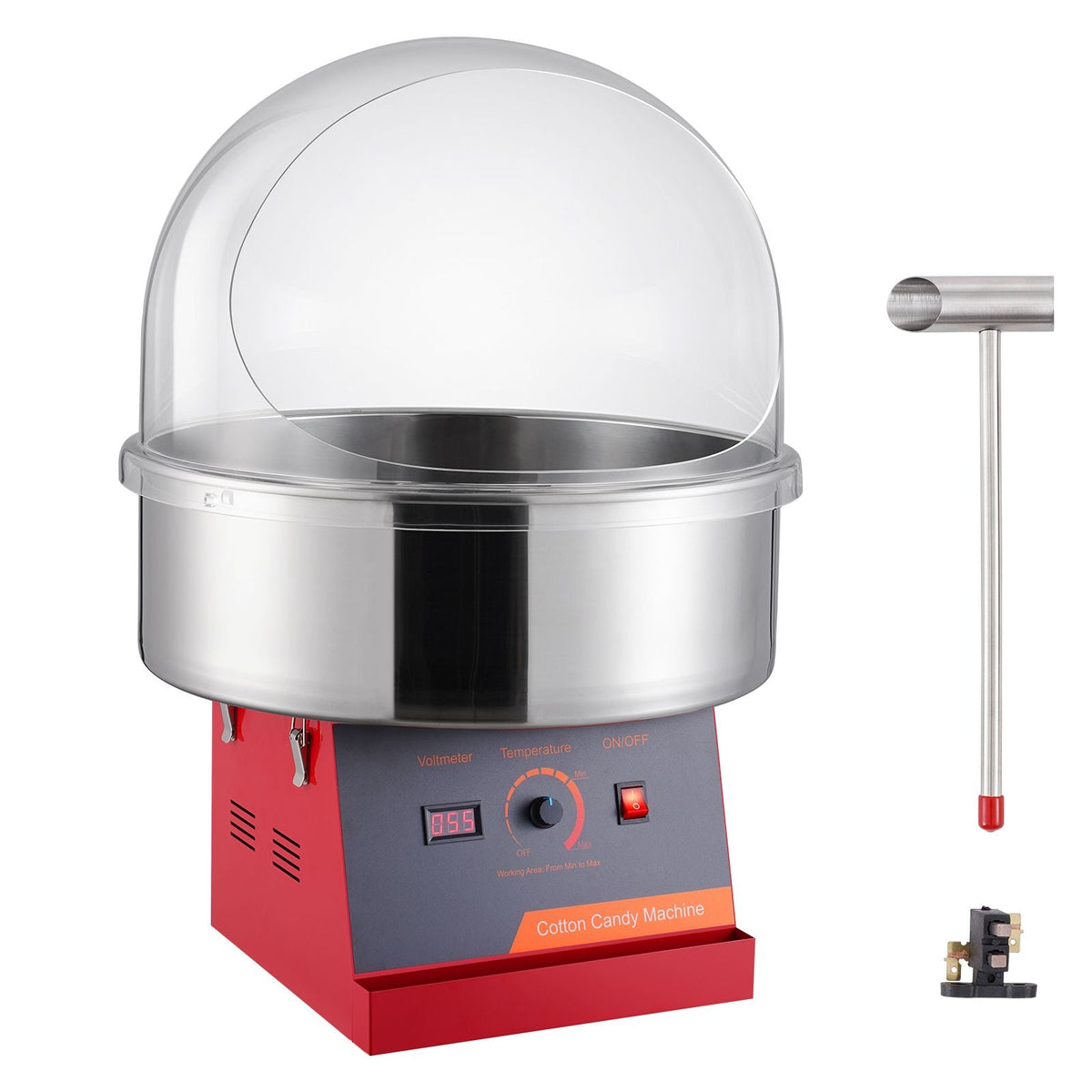 Electric Cotton Candy Machine, 1000W Candy Floss Maker, Commercial Cotton Candy Machine with Cover, Stainless Steel Bowl, and Sugar Scoop, Perfect for Home Kids Birthday, Family Party (Red)