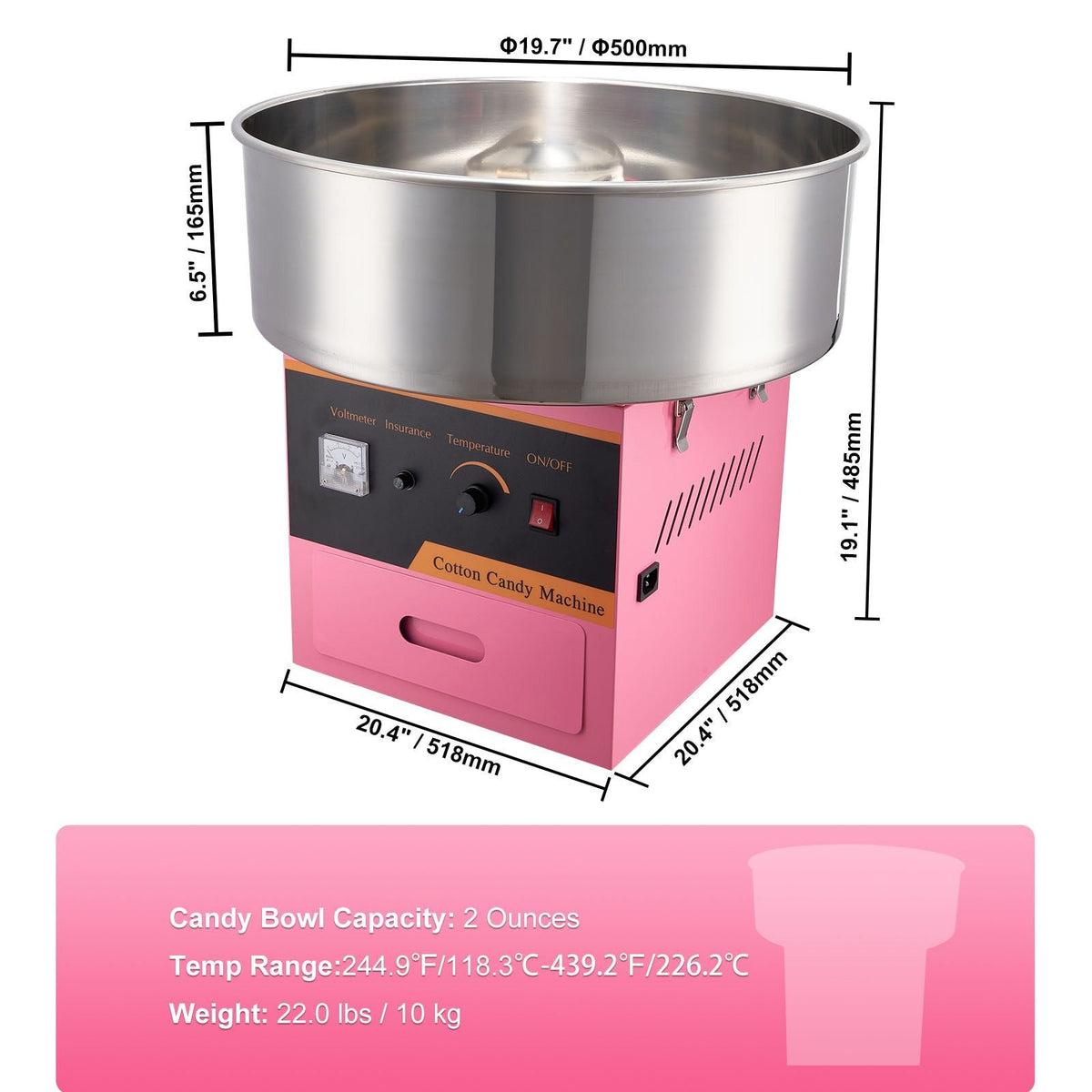 Electric Cotton Candy Machine, 1000W Candy Floss Maker, Commercial Cotton Candy Machine with Stainless Steel Bowl, Sugar Scoop, and Cover, Perfect for Home Kids Birthday, Family Party Pink