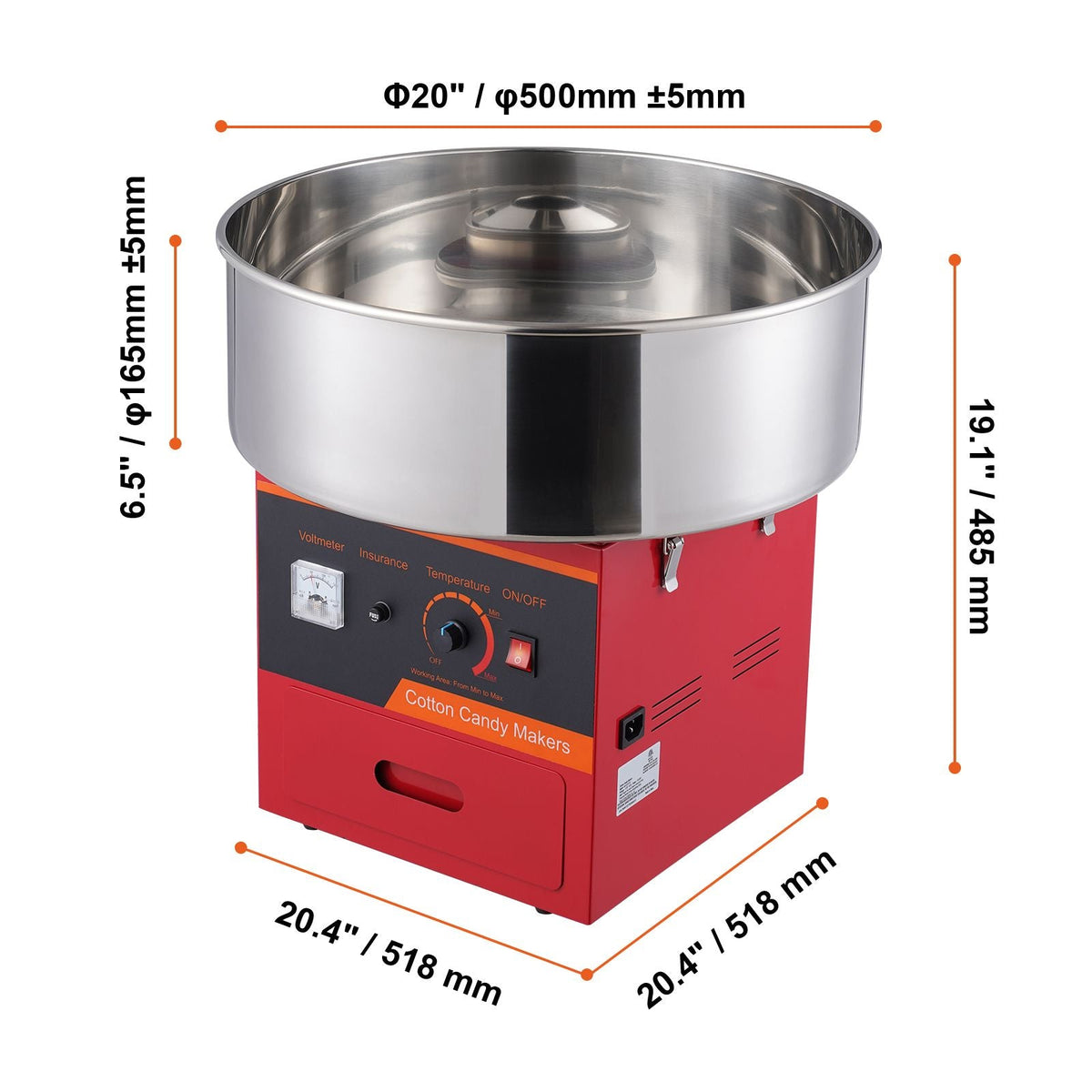 Electric Cotton Candy Machine, 1000W Candy Floss Maker, Commercial Cotton Candy Machine with Stainless Steel Bowl, Sugar Scoop, and Drawer, Perfect for Home Kids Birthday, Family Party, Red