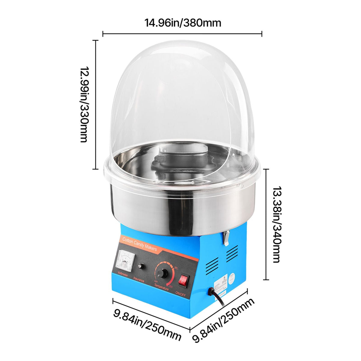 Electric Cotton Candy Machine, 1000W Commercial Floss Maker With Cover, Commercial Cotton Candy Machine w/Stainless Steel Bowl & Sugar Scoop, Ideal for Carnival, Birthday, Family Party, Blue