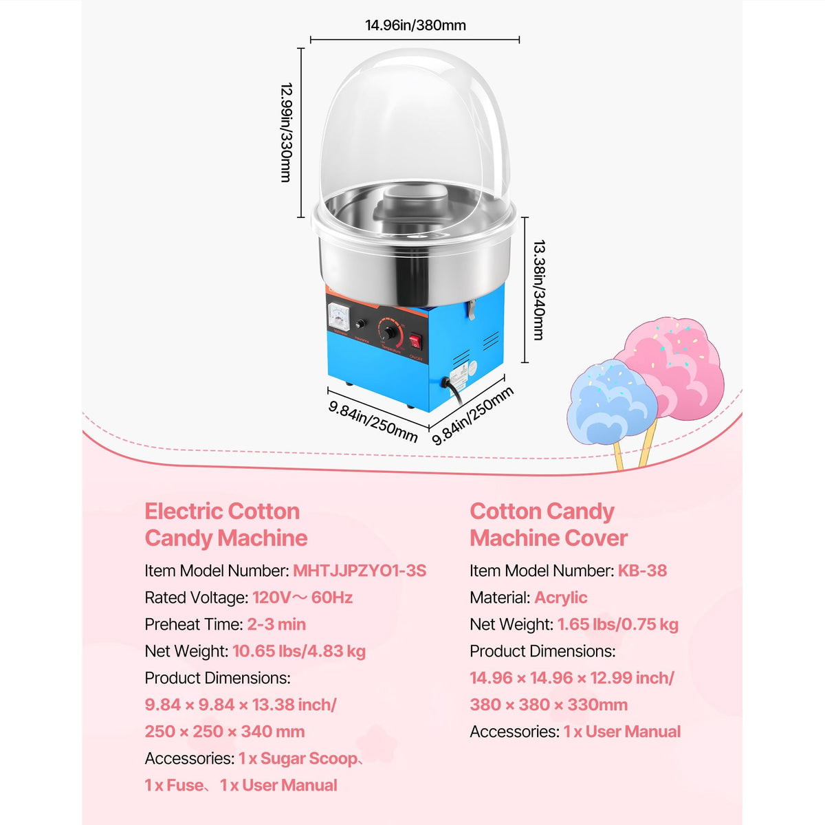 Electric Cotton Candy Machine, 1000W Electric Floss Maker With Cover, Commercial Cotton Candy Machine w/Stainless Steel Bowl & Sugar Scoop, Ideal for Home, Carnival, Birthday, Family Party, Blue