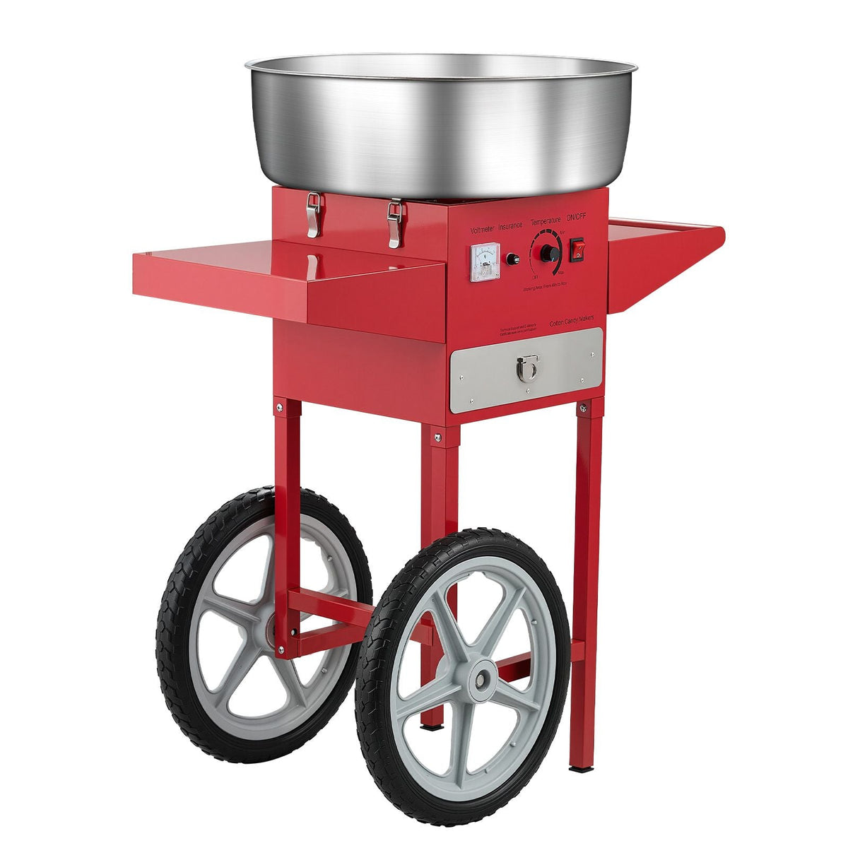 Electric Cotton Candy Machine with Cart, 1000W Commercial Candy Floss Maker with 20.5 in Stainless Steel Bowl, Sugar Scoop, and Drawer, Easy to Use, for Home, Kids Birthday, Family Party, Red