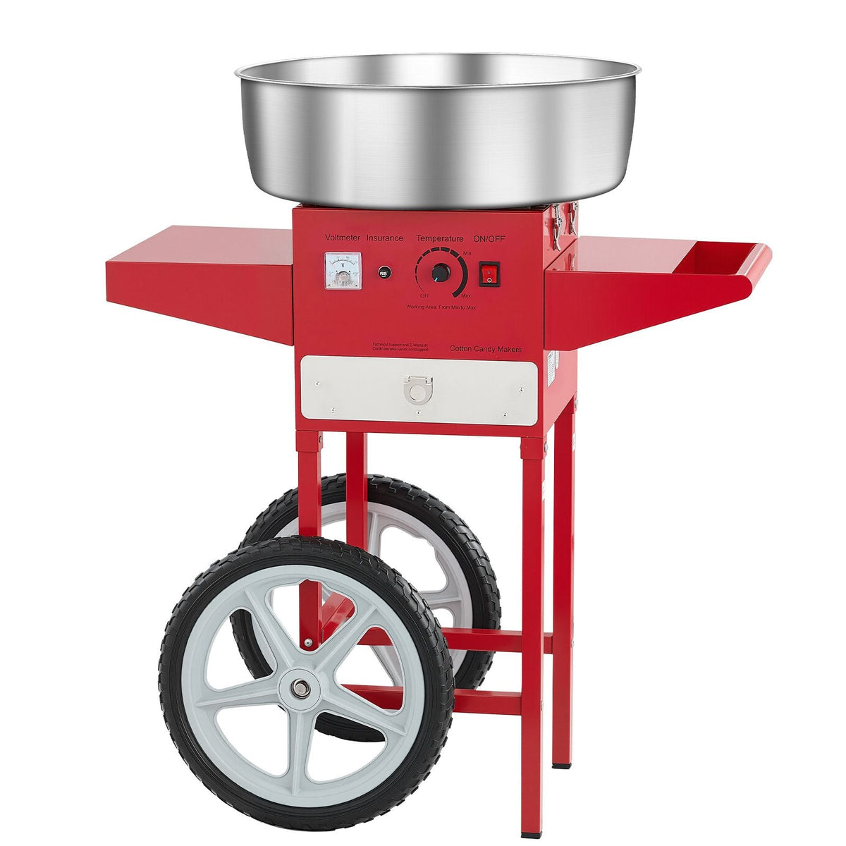 Electric Cotton Candy Machine with Cart, 1000W Commercial Candy Floss Maker with 20.5 in Stainless Steel Bowl, Sugar Scoop, and Drawer, Easy to Use, for Home, Kids Birthday, Family Party, Red