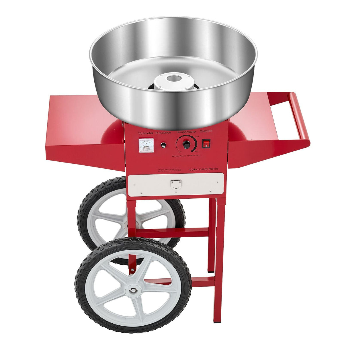 Electric Cotton Candy Machine with Cart, 1000W Commercial Candy Floss Maker with 20.5 in Stainless Steel Bowl, Sugar Scoop, and Drawer, Easy to Use, for Home, Kids Birthday, Family Party, Red