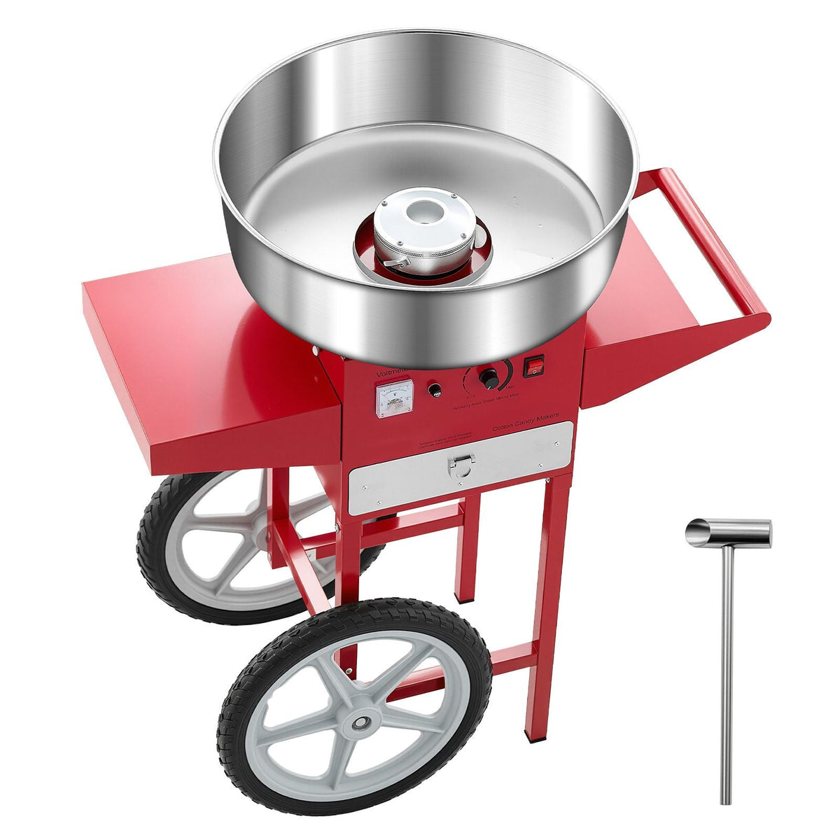 Electric Cotton Candy Machine with Cart, 1000W Commercial Candy Floss Maker with 20.5 in Stainless Steel Bowl, Sugar Scoop, and Drawer, Easy to Use, for Home, Kids Birthday, Family Party, Red