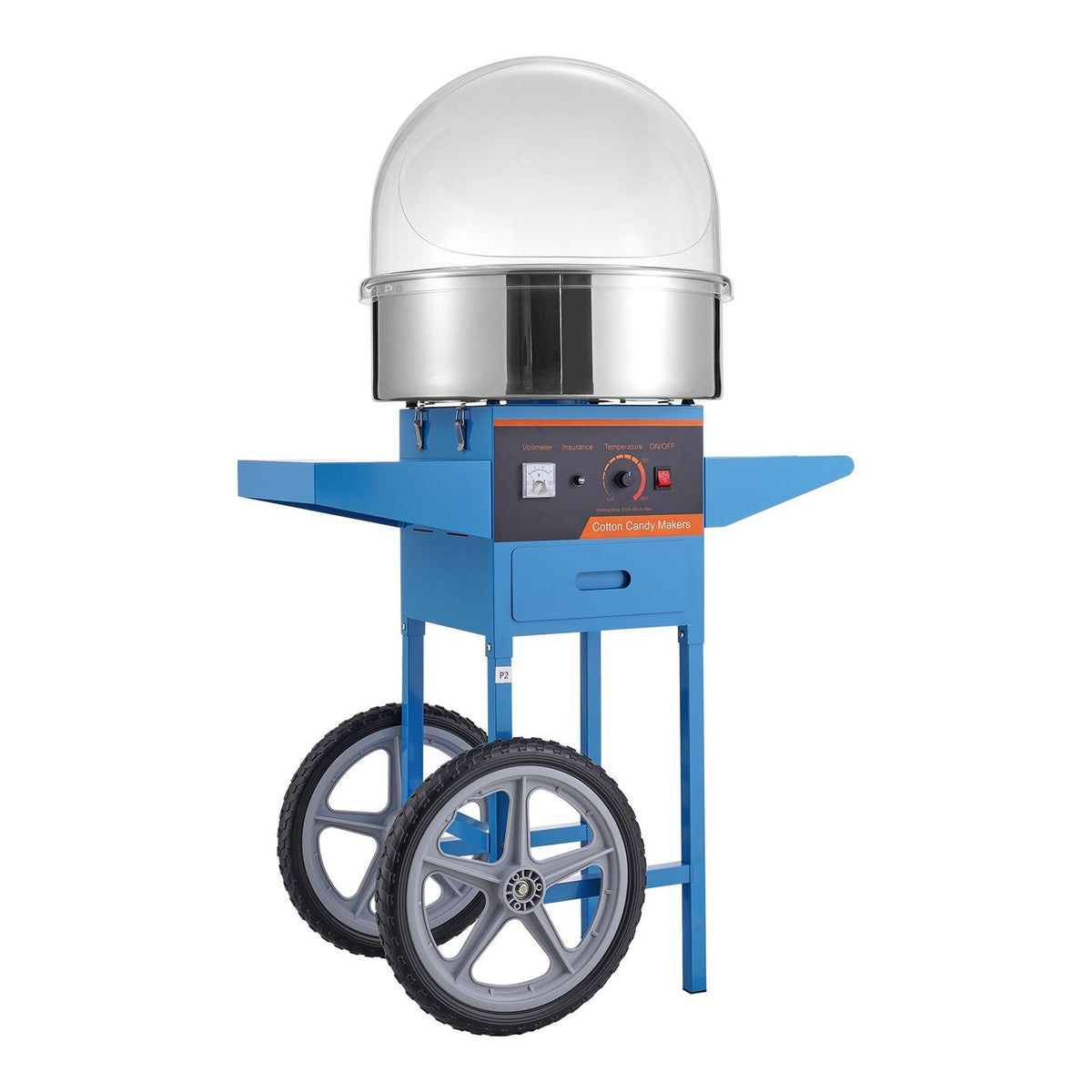 Electric Cotton Candy Machine with Cart, 1000W Commercial Candy Floss Maker with Cover, Stainless Steel Bowl, Sugar Scoop and Drawer, Perfect for Home, Kids Birthday, Family Party, Blue