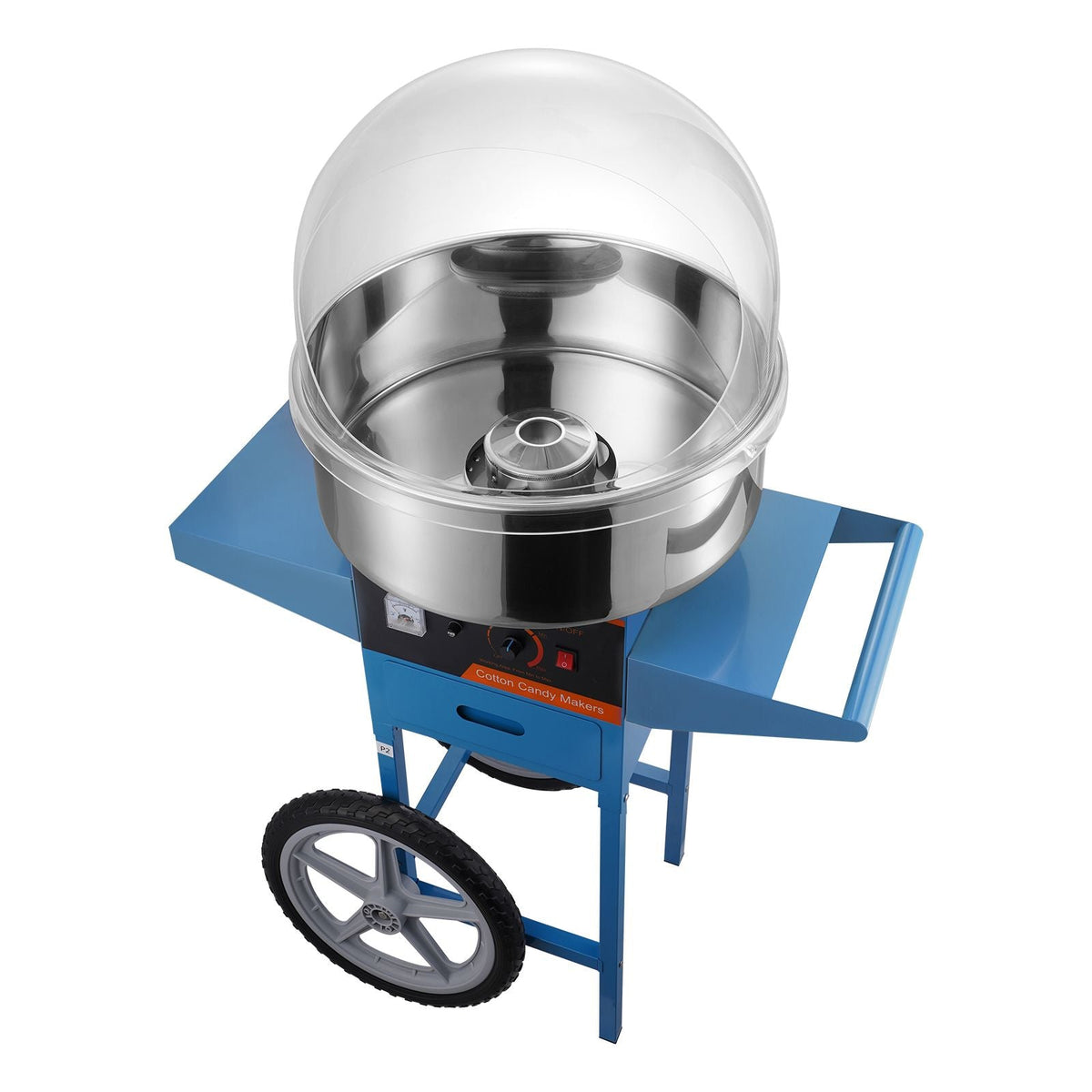 Electric Cotton Candy Machine with Cart, 1000W Commercial Candy Floss Maker with Cover, Stainless Steel Bowl, Sugar Scoop and Drawer, Perfect for Home, Kids Birthday, Family Party, Blue
