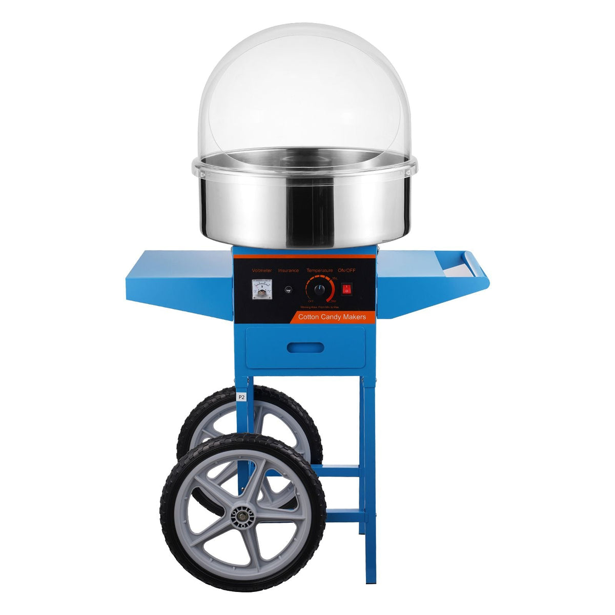 Electric Cotton Candy Machine with Cart, 1000W Commercial Candy Floss Maker with Cover, Stainless Steel Bowl, Sugar Scoop and Drawer, Perfect for Home, Kids Birthday, Family Party, Blue