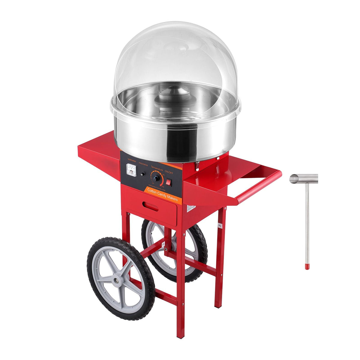 Electric Cotton Candy Machine with Cart, 1000W Commercial Candy Floss Maker with Cover, Stainless Steel Bowl, Sugar Scoop and Drawer, Perfect for Home, Kids Birthday, Family Party, Red