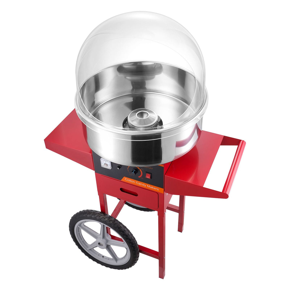 Electric Cotton Candy Machine with Cart, 1000W Commercial Candy Floss Maker with Cover, Stainless Steel Bowl, Sugar Scoop and Drawer, Perfect for Home, Kids Birthday, Family Party, Red