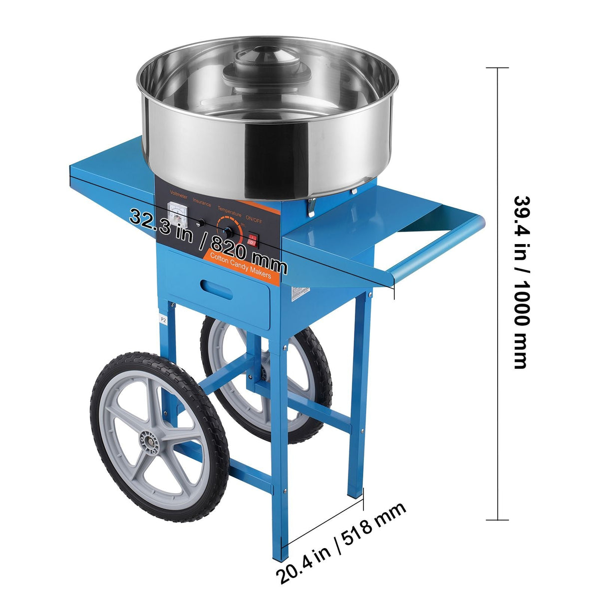 Electric Cotton Candy Machine with Cart, 1000W Commercial Candy Floss Maker with Stainless Steel Bowl, Sugar Scoop and Drawer, Perfect for Home, Kids Birthday, Family Party, Blue