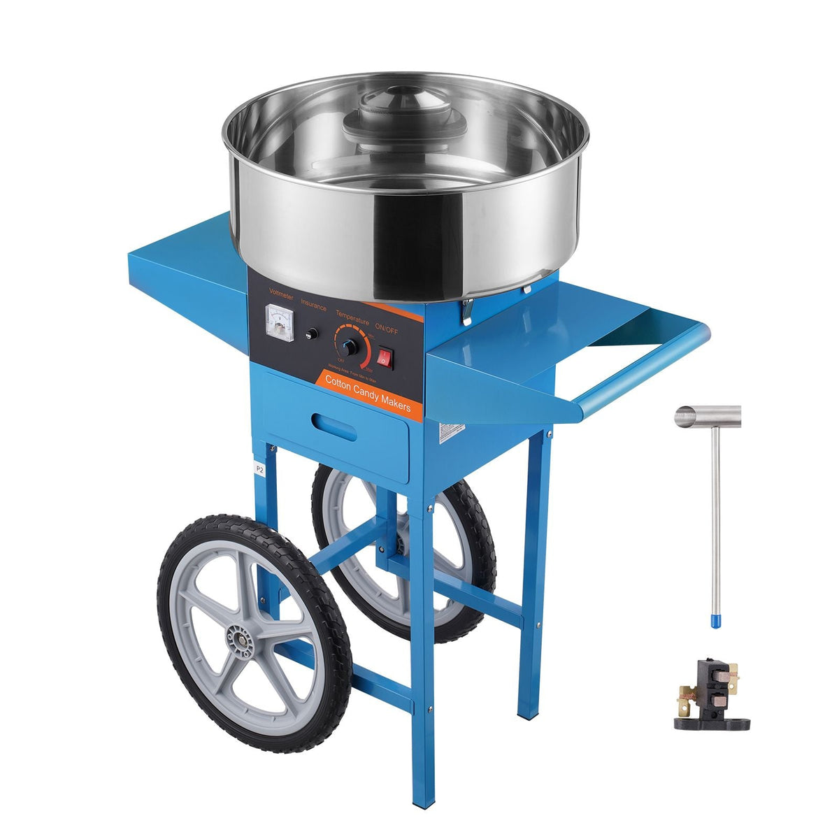 Electric Cotton Candy Machine with Cart, 1000W Commercial Candy Floss Maker with Stainless Steel Bowl, Sugar Scoop and Drawer, Perfect for Home, Kids Birthday, Family Party, Blue