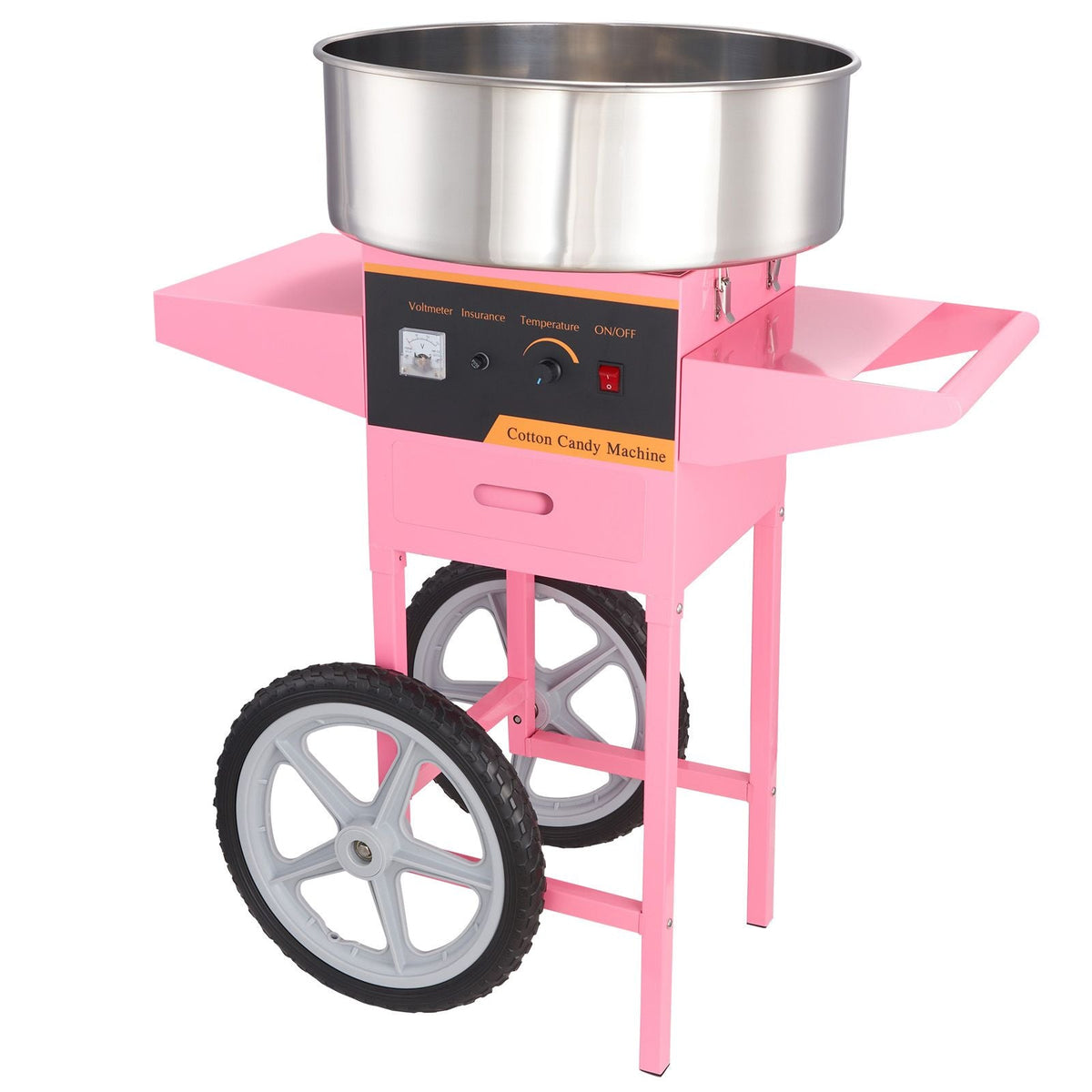 Electric Cotton Candy Machine with Cart, 1000W Commercial Floss Maker with Stainless Steel Bowl, Sugar Scoop and Drawer, Perfect for Home, Kids Birthday, Family Party, Pink