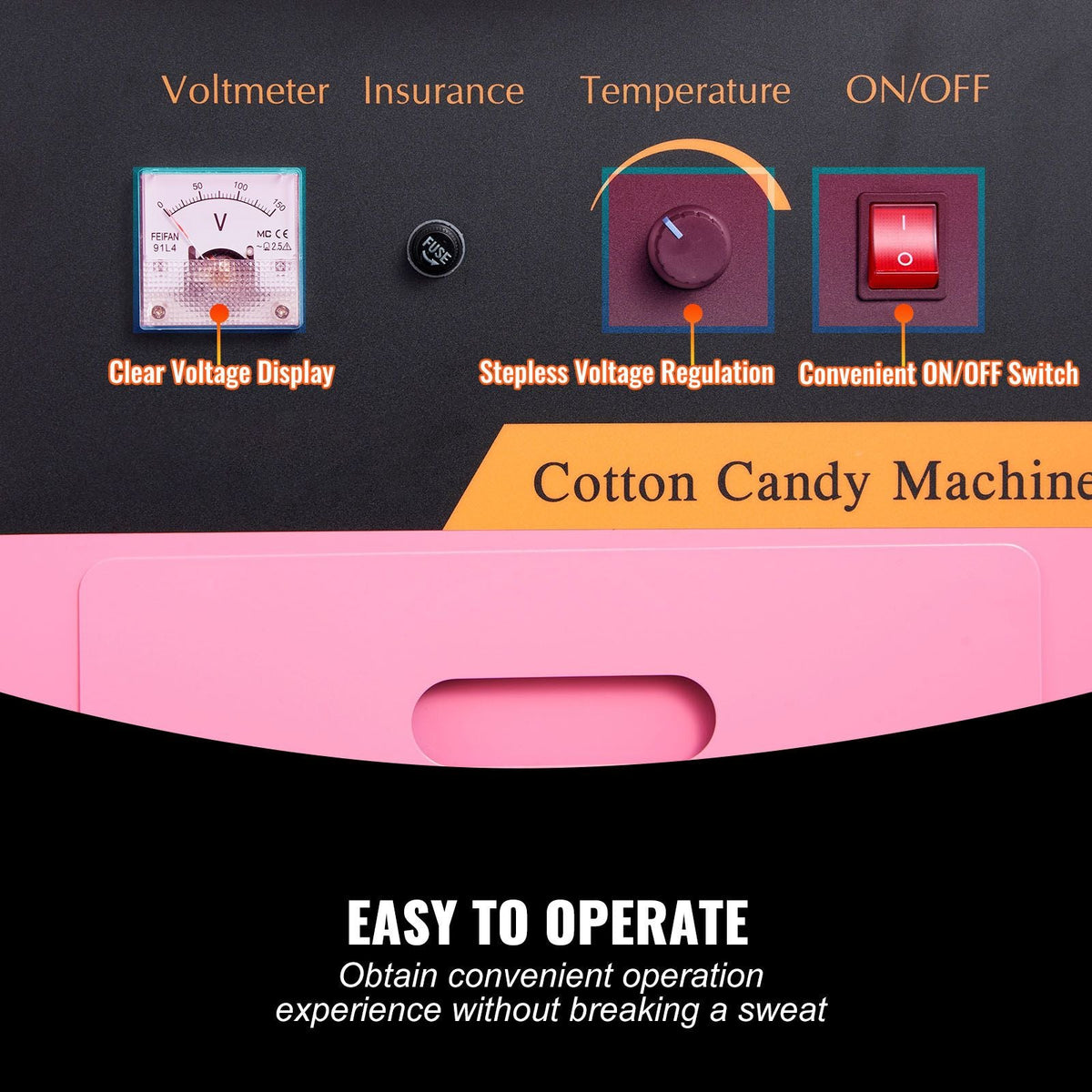 Electric Cotton Candy Machine with Cart, 1000W Commercial Floss Maker with Stainless Steel Bowl, Sugar Scoop and Drawer, Perfect for Home, Kids Birthday, Family Party, Pink