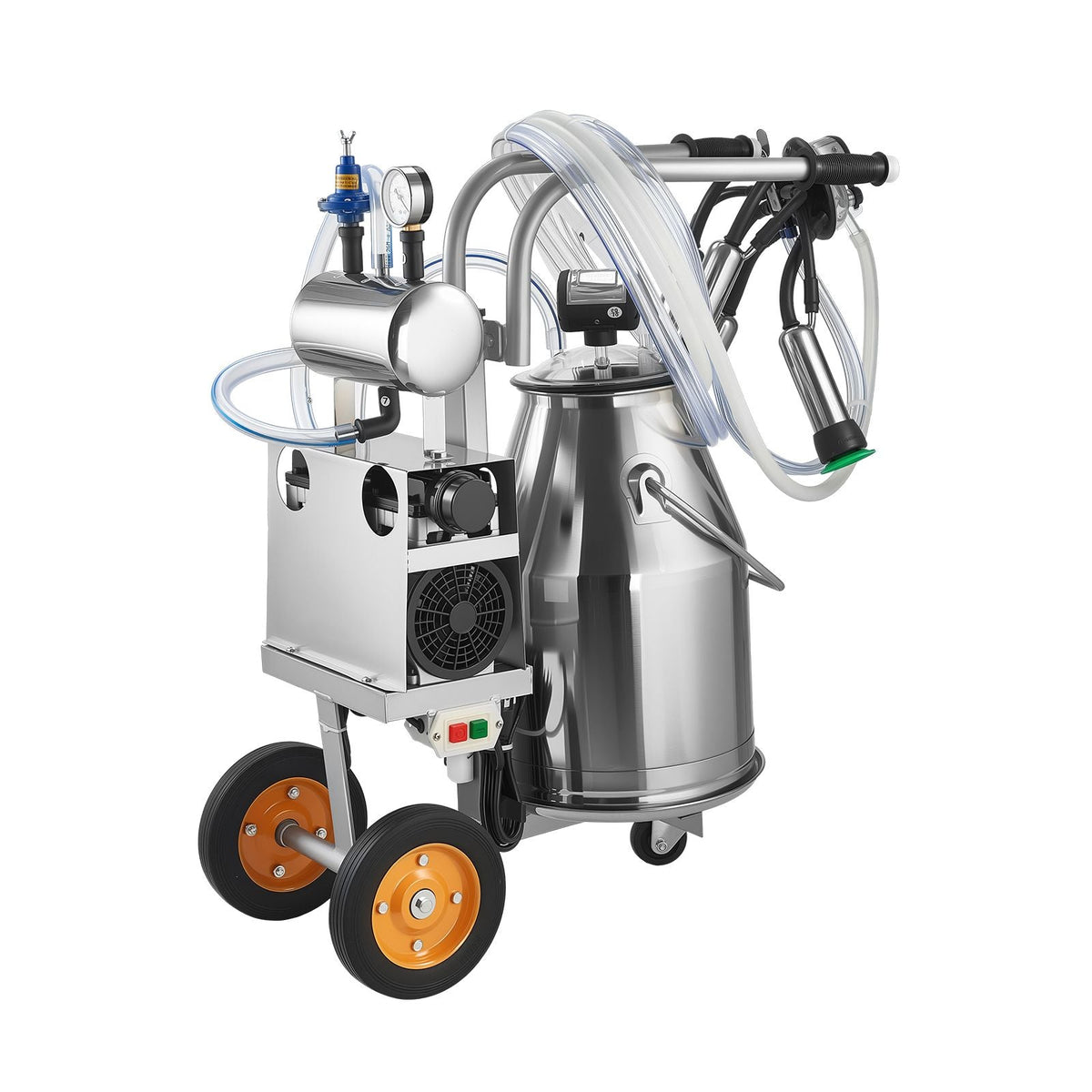 Electric Cow Milking Machine, 6.6 Gal / 25 L 304 Stainless Steel Bucket, Food-Grade Teat Cups and Silicone Hose, Strong Suction, Vacuum Pulsation, Electric Milker Machine with Wheels for Cow